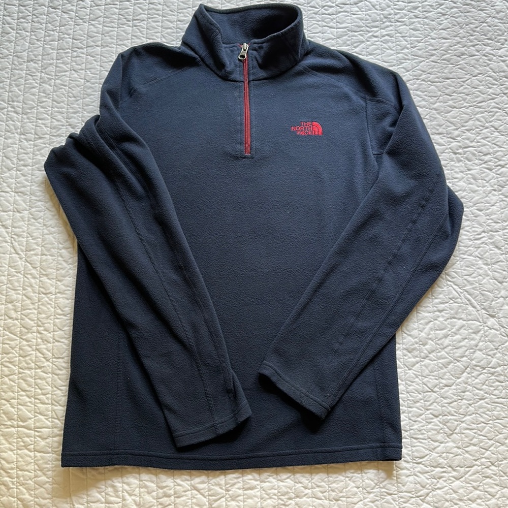✅THE NORTH FACE 1/2 ZIP FLEECE-YOUTH SIZE XL(18/20)Navy blue w/red stitched logo